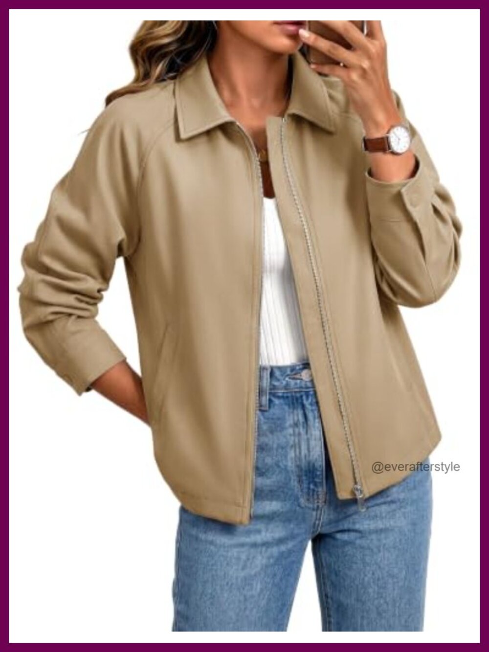 Womens Cropped Trench Coat Zip Up Raglan Sleeve Casual Jacket